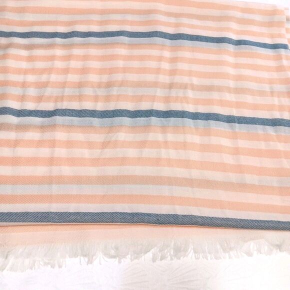 J Crew 100% Wool Scarf Striped Peach White Blue - Picture 6 of 11